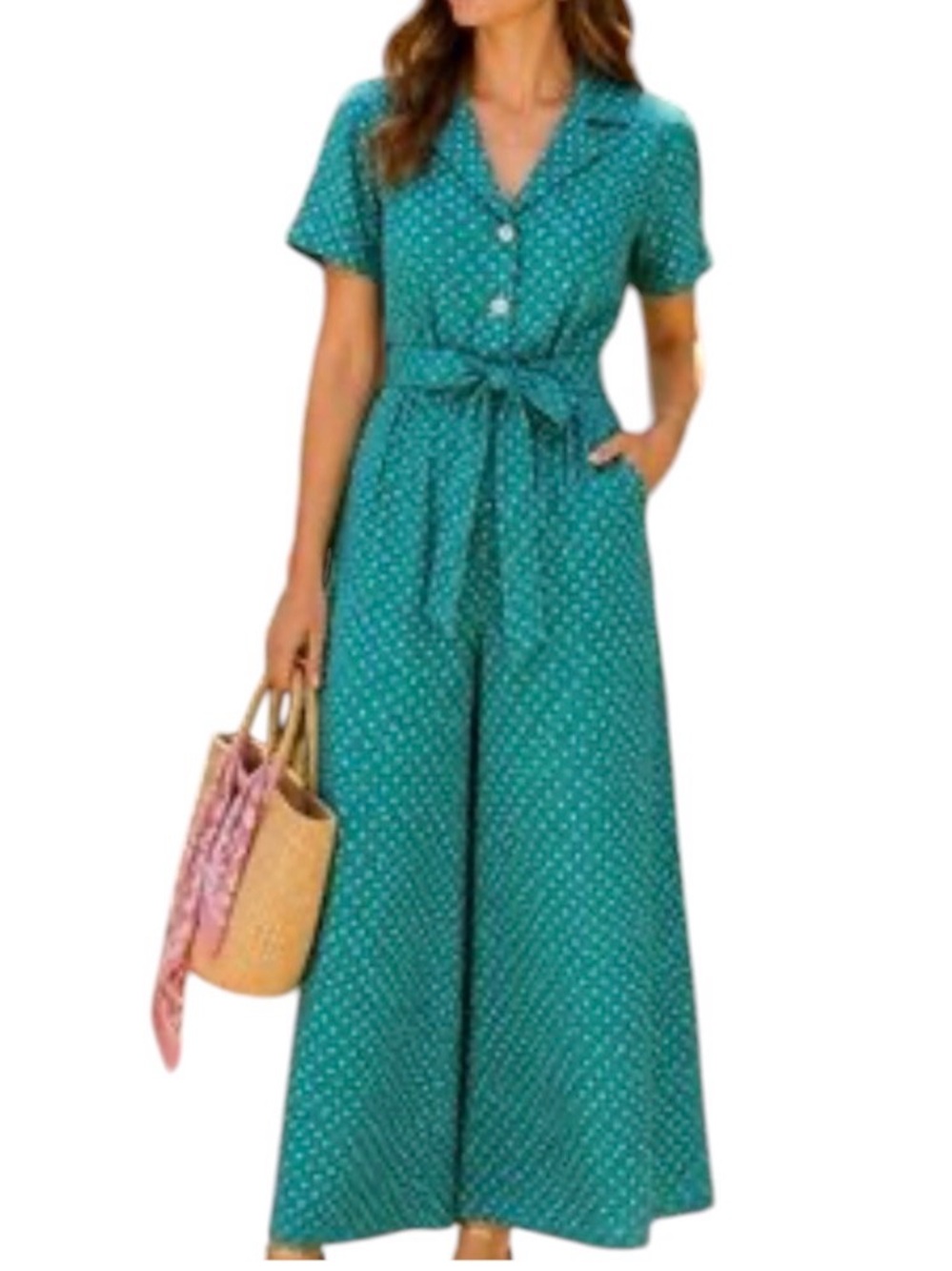 Kate Spade "Poolside Dot" Belted Wide-Leg Jumpsuit